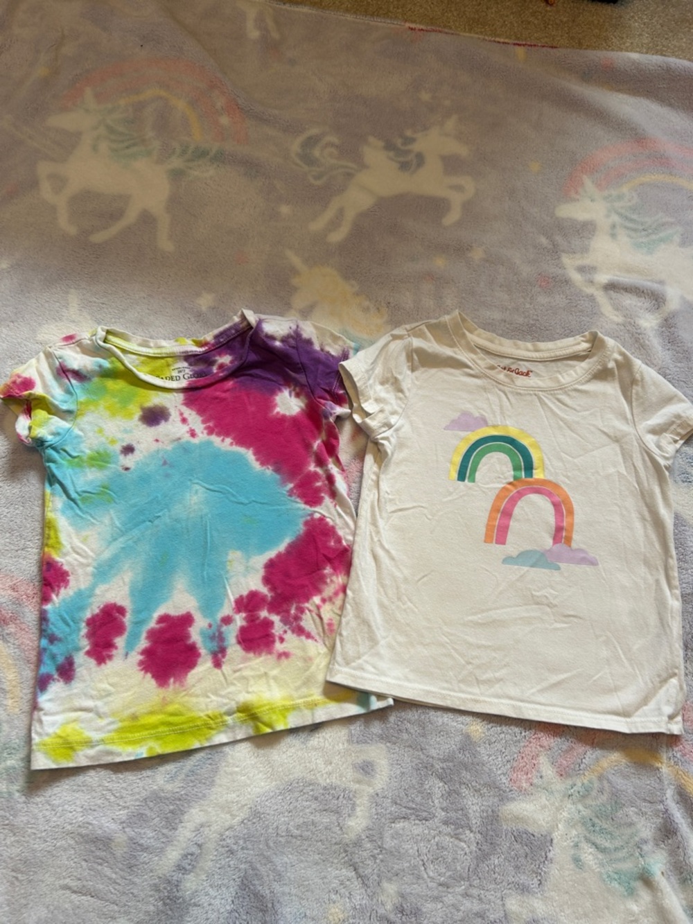 Cat & Jack Multi Tie-Dye Tee and White Rainbow Graphic Tee